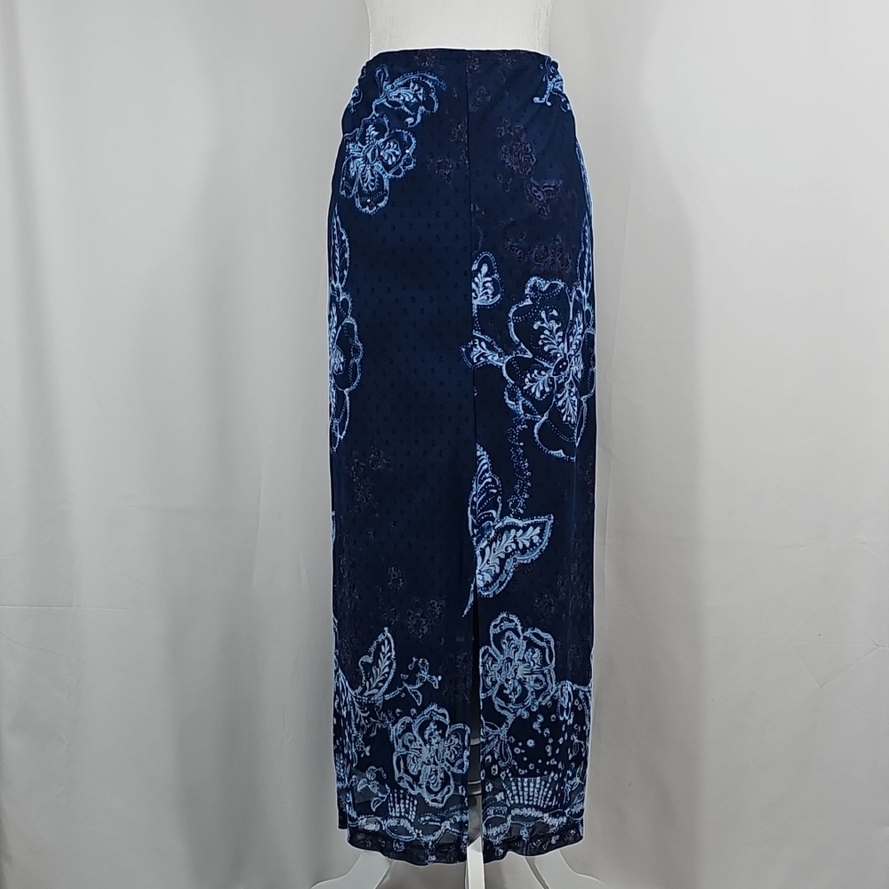 Wanted Clothing Co Vintage Floral Mesh Maxi Skirt Rhinestone Navy Blue Boho S - Picture 3 of 11